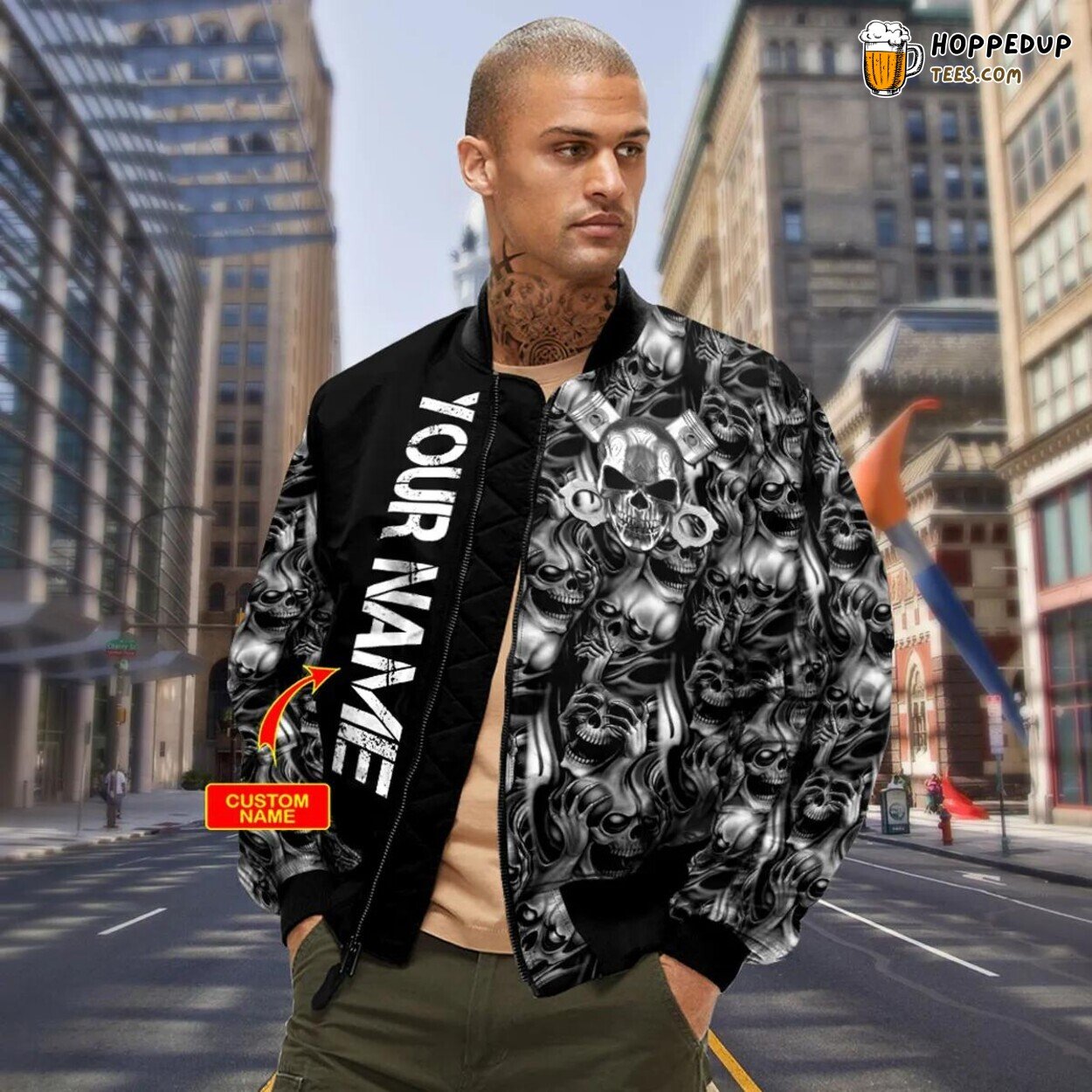 Black IDC IDK IDGAF Metal Skull Custom Bomber Jacket 3D Viking Print Tees