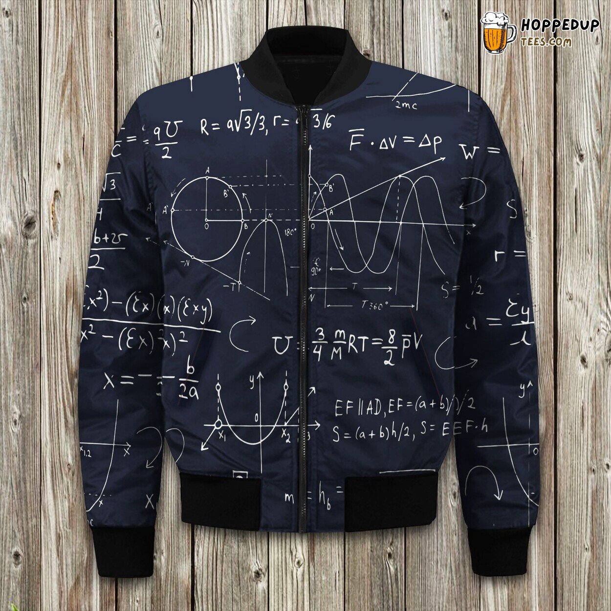 Black Math Symbols Winter Bomber Jacket Intellectual Geometric Style