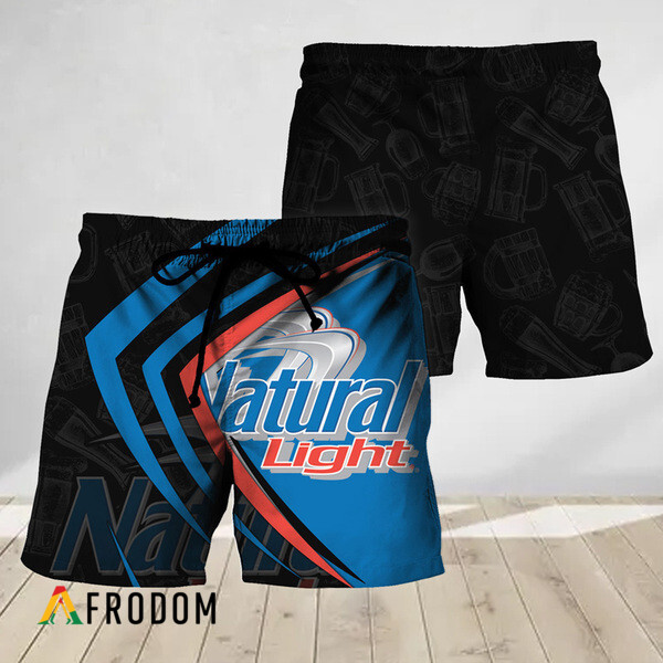 Black Mix Esport Doodle Natural Light Beer Hawaiian Shorts HU