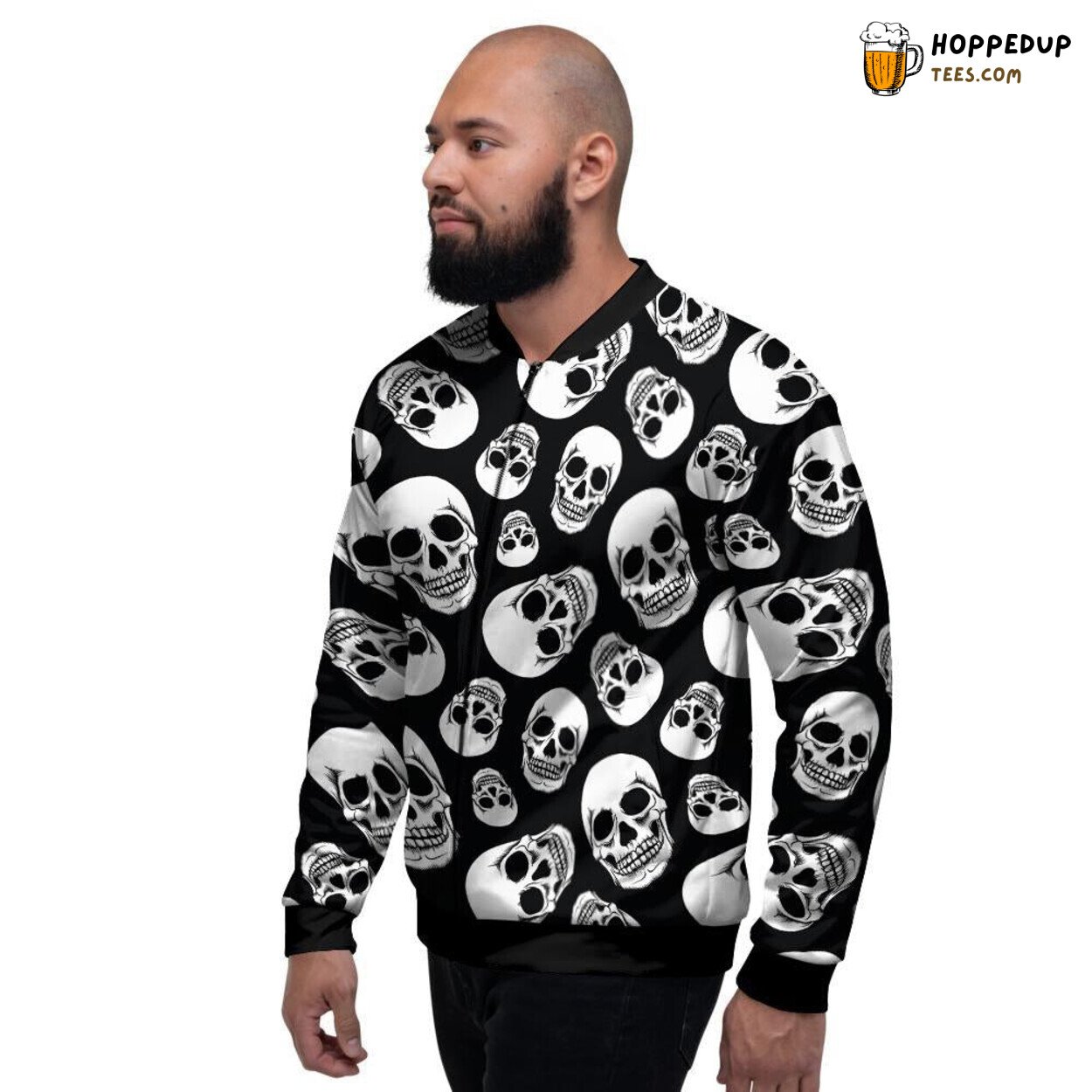 Black Mystical Skull Art Design Men’s Bomber Jacket Edgy Modern Fashion Display