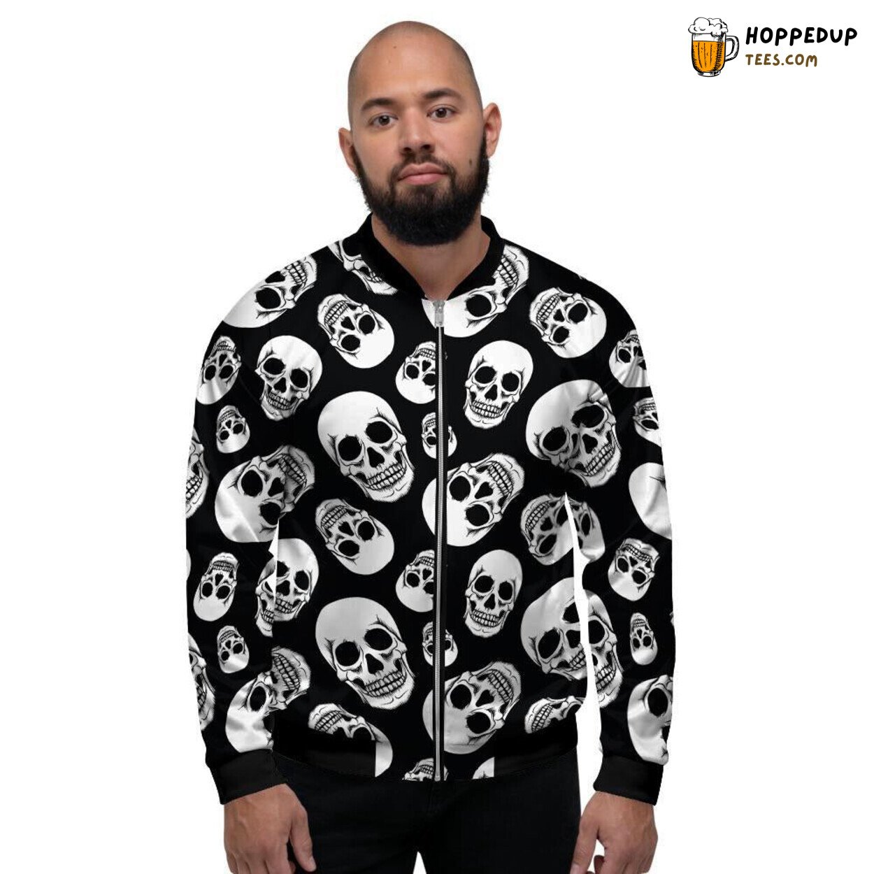 Black Mystical Skull Art Design Men’s Bomber Jacket Edgy Modern Fashion Display