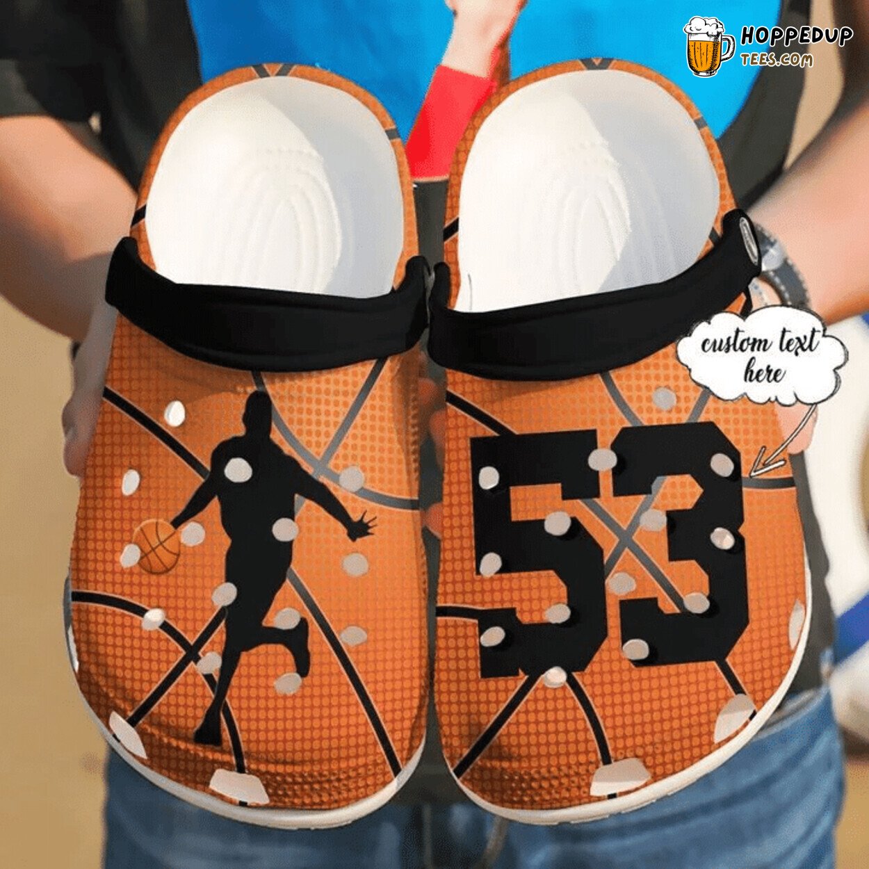 Black Orange Basketball Player Custom Text Clogs Shoes Sport