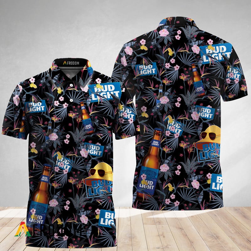 Black Palm Floral Bud Light Polo Shirt HU