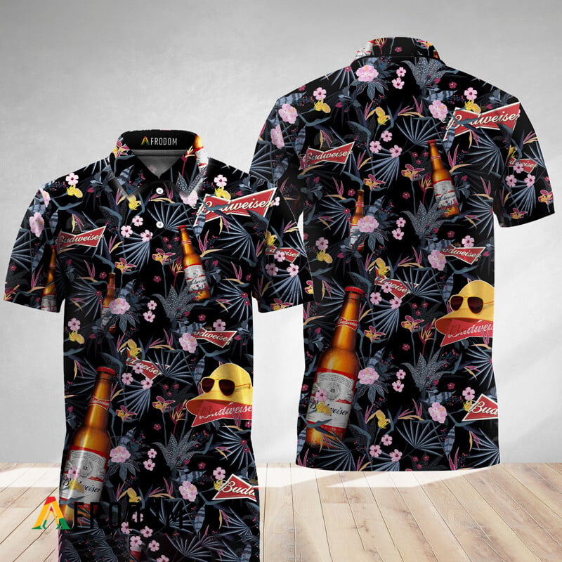 Black Palm Floral Budweiser Beer Polo Shirt HU