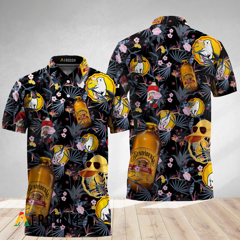 Black Palm Floral Bundaberg Rum Polo Shirt HU