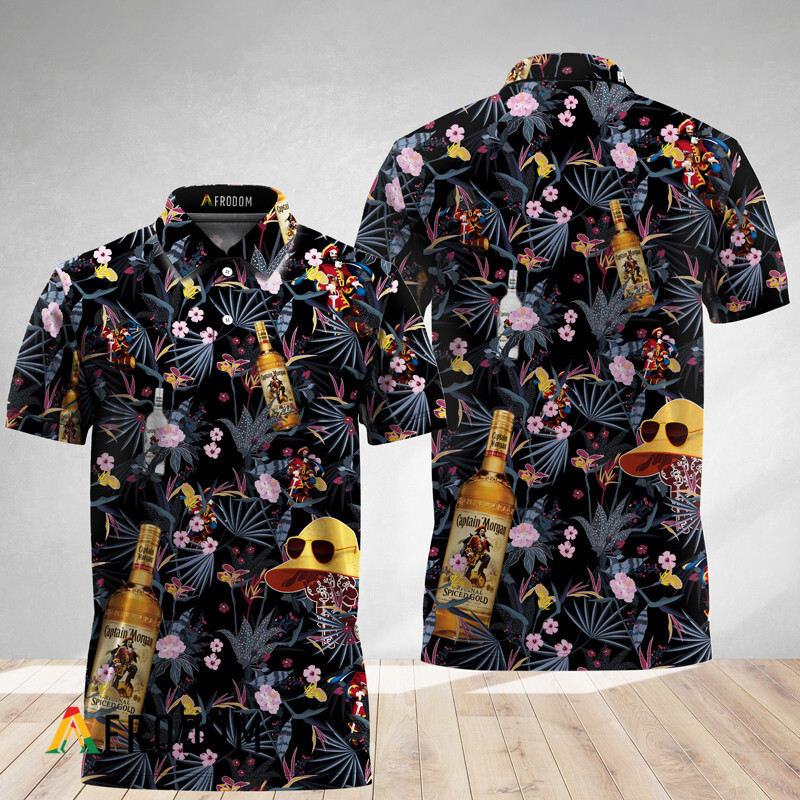 Black Palm Floral Captain Morgan Polo Shirt HU