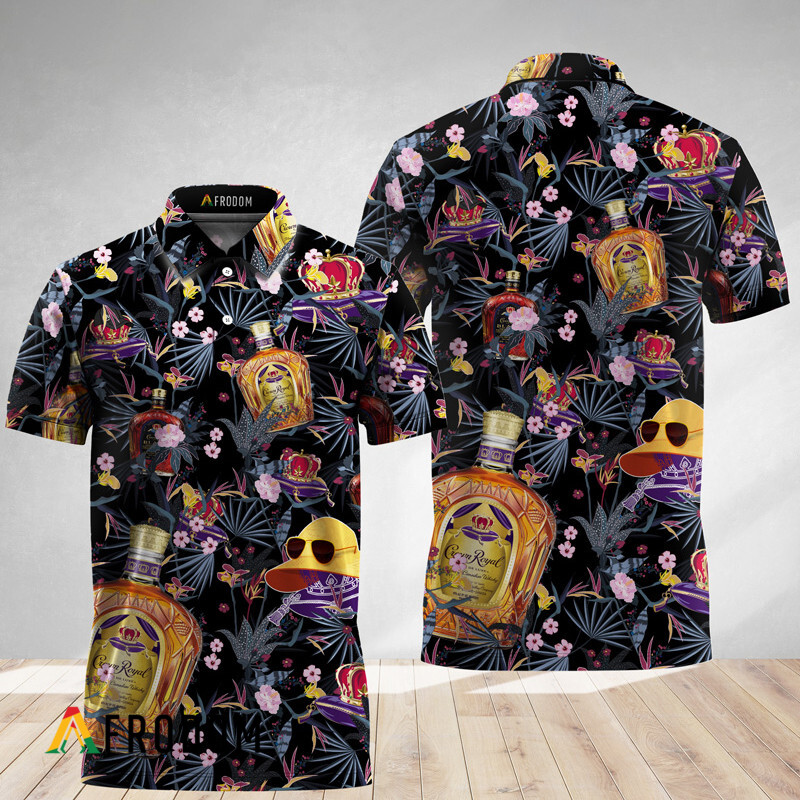 Black Palm Floral Crown Royal Polo Shirt HU