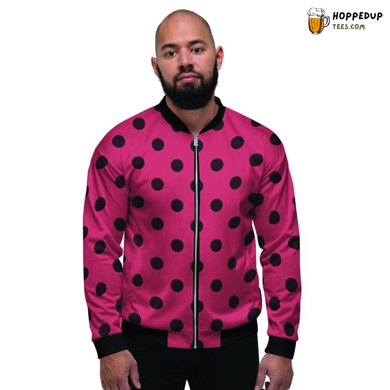 Black Pink Vintage Polka Dot Men’s Bomber Jacket Classic Spotted Design Wear