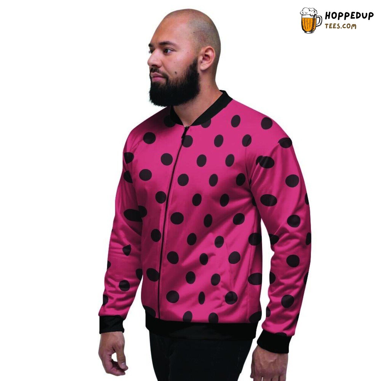Black Pink Vintage Polka Dot Men’s Bomber Jacket Classic Spotted Design Wear