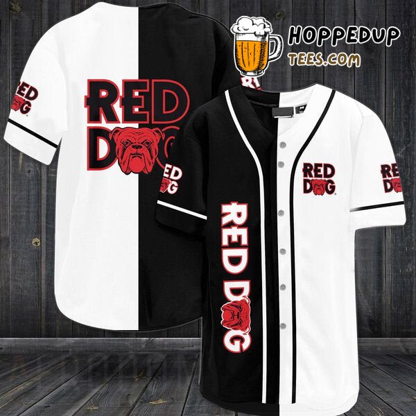 Black Red Dog Beer White Baseball Jersey Distinctive Unique Design Theme