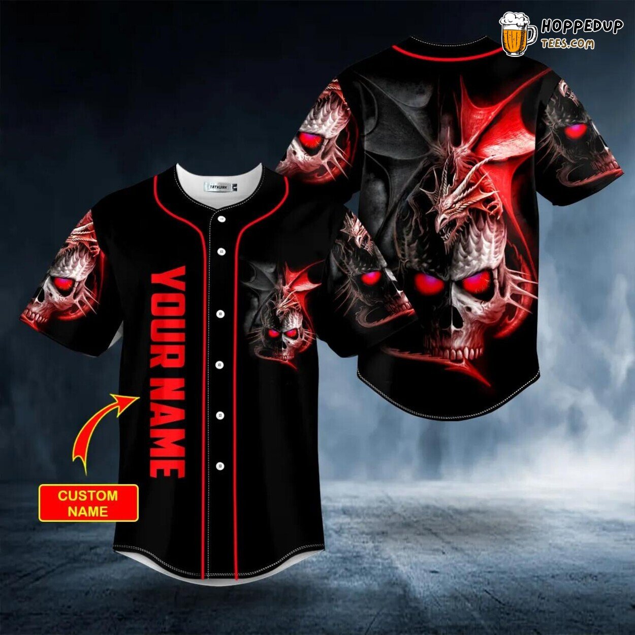 Black Red King Dragon Skull Tailored Unique Baseball Jersey Design