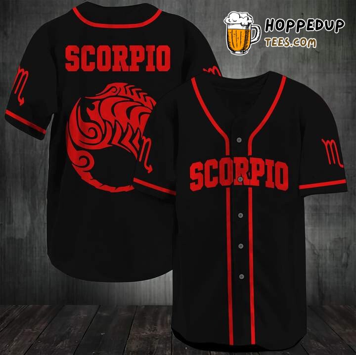 Black Red Scorpio Zodiac Baseball Tee Jersey Shirts 3D