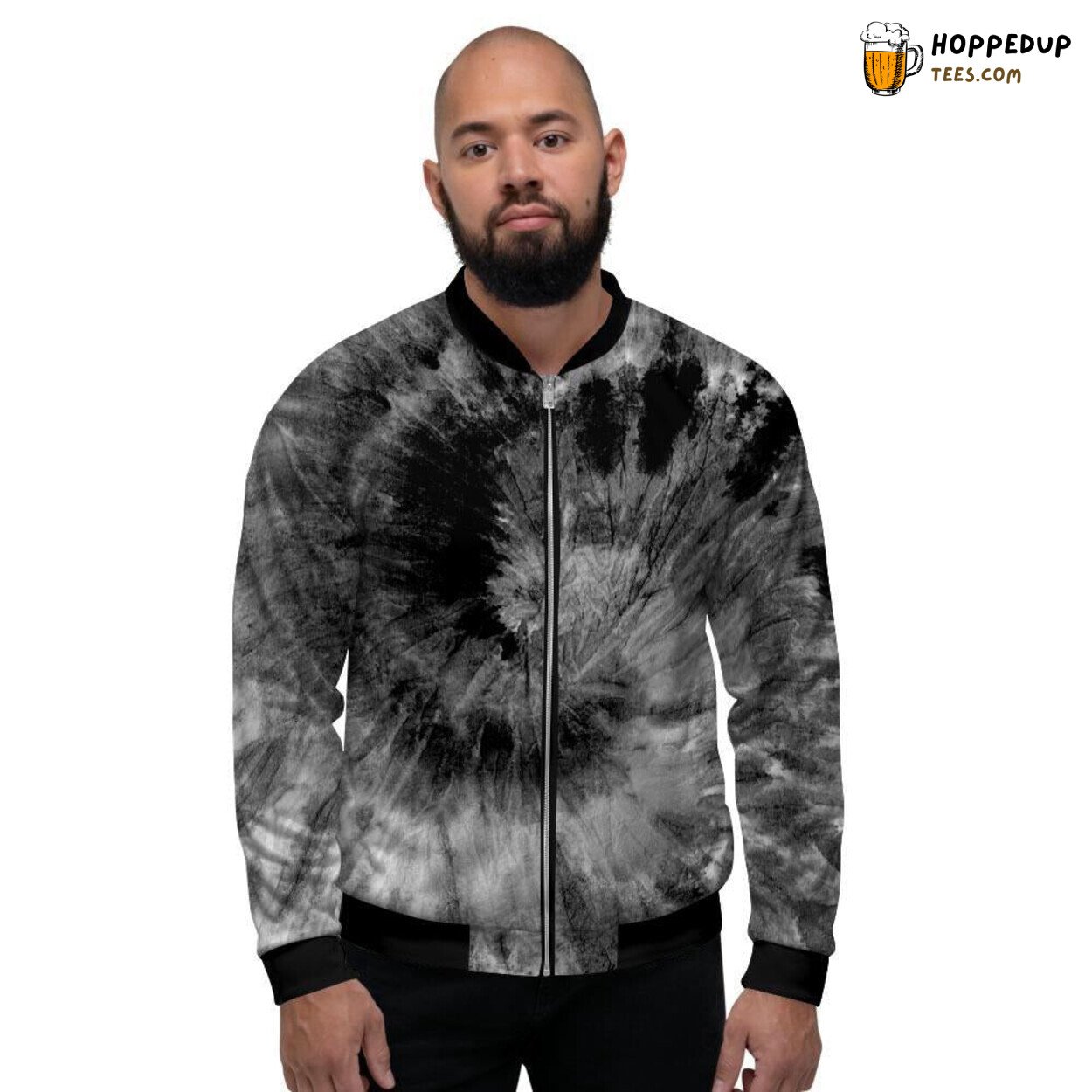 Black Retro Tie Dye Vibrant Design Men’s Bomber Jacket Swirl Pattern Elegance