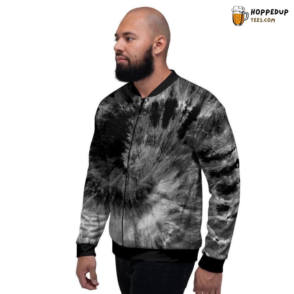 Black Retro Tie Dye Vibrant Design Men’s Bomber Jacket Swirl Pattern Elegance