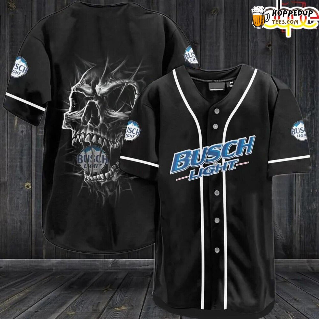 Black Skull Busch Light Unisex 3D Print Design Baseball Jersey Unique