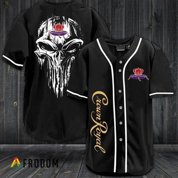 Black Skull Crown Royal Whiskey Baseball Jersey Shirt HU