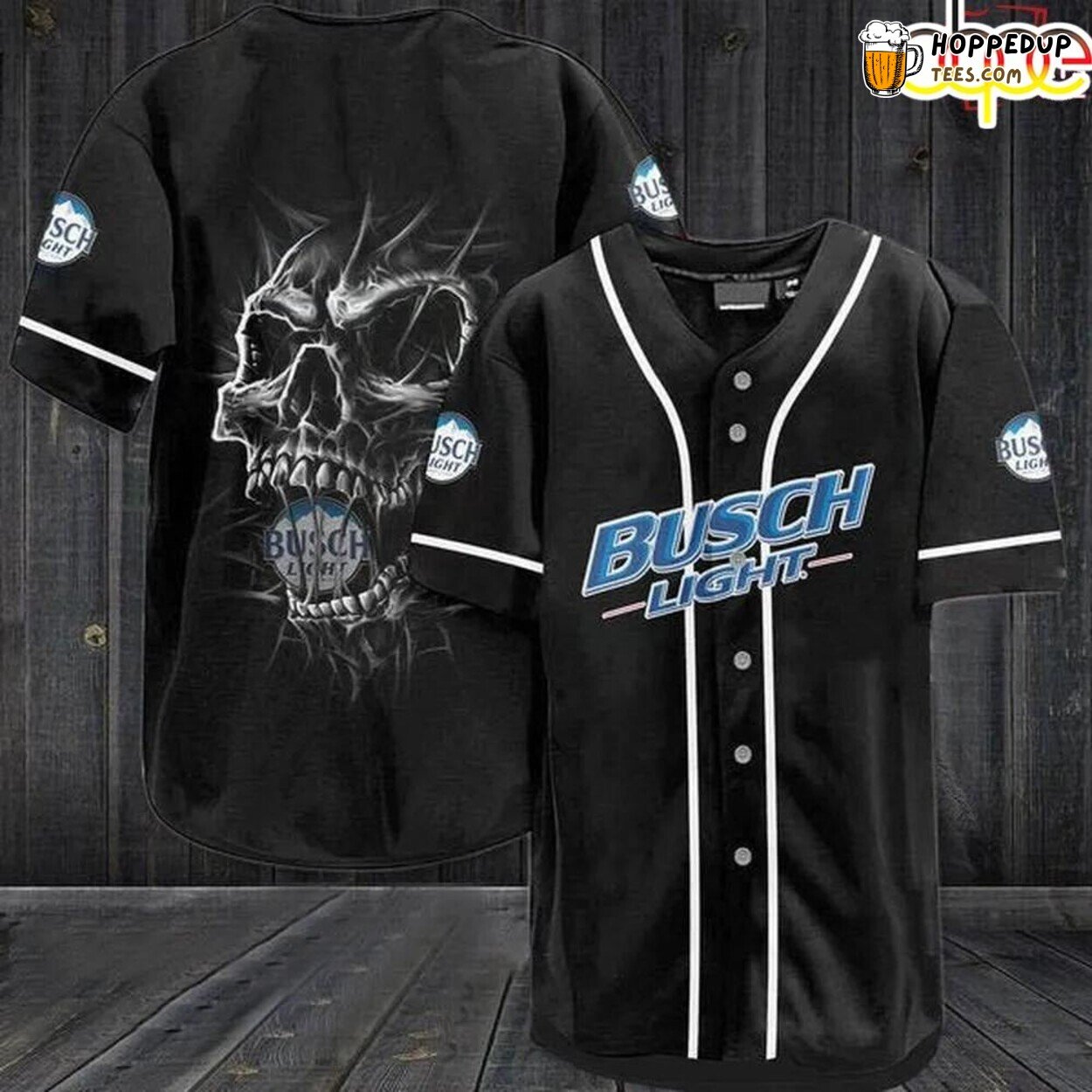 Black Skull Design Authentic Busch Light Baseball Jersey Edition Style