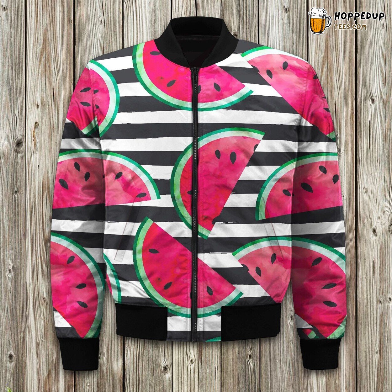 Black Striped Watermelon Bomber Jacket