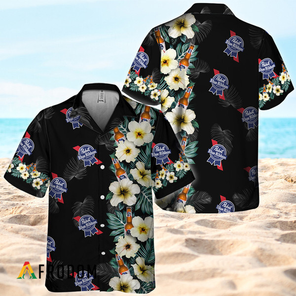 Black Summer Floral Pabst Blue Ribbon Hawaiian Shirt HU