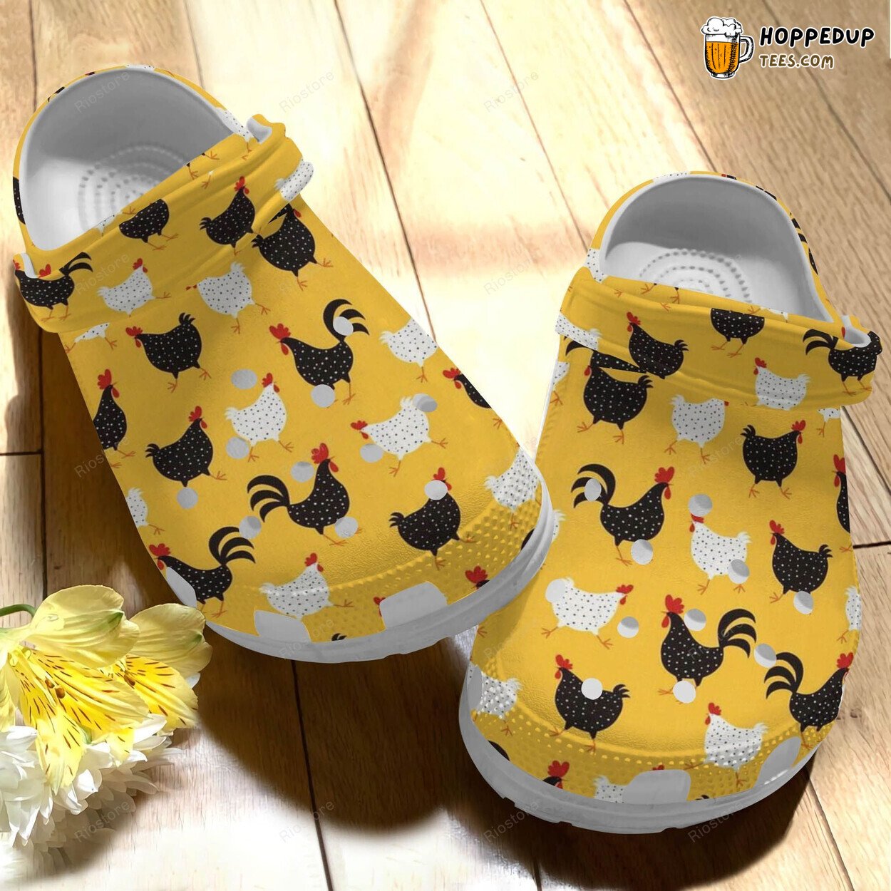 Black White Chickens Croc Shoes Fat Chicken Themed Gift for Poultry Fans