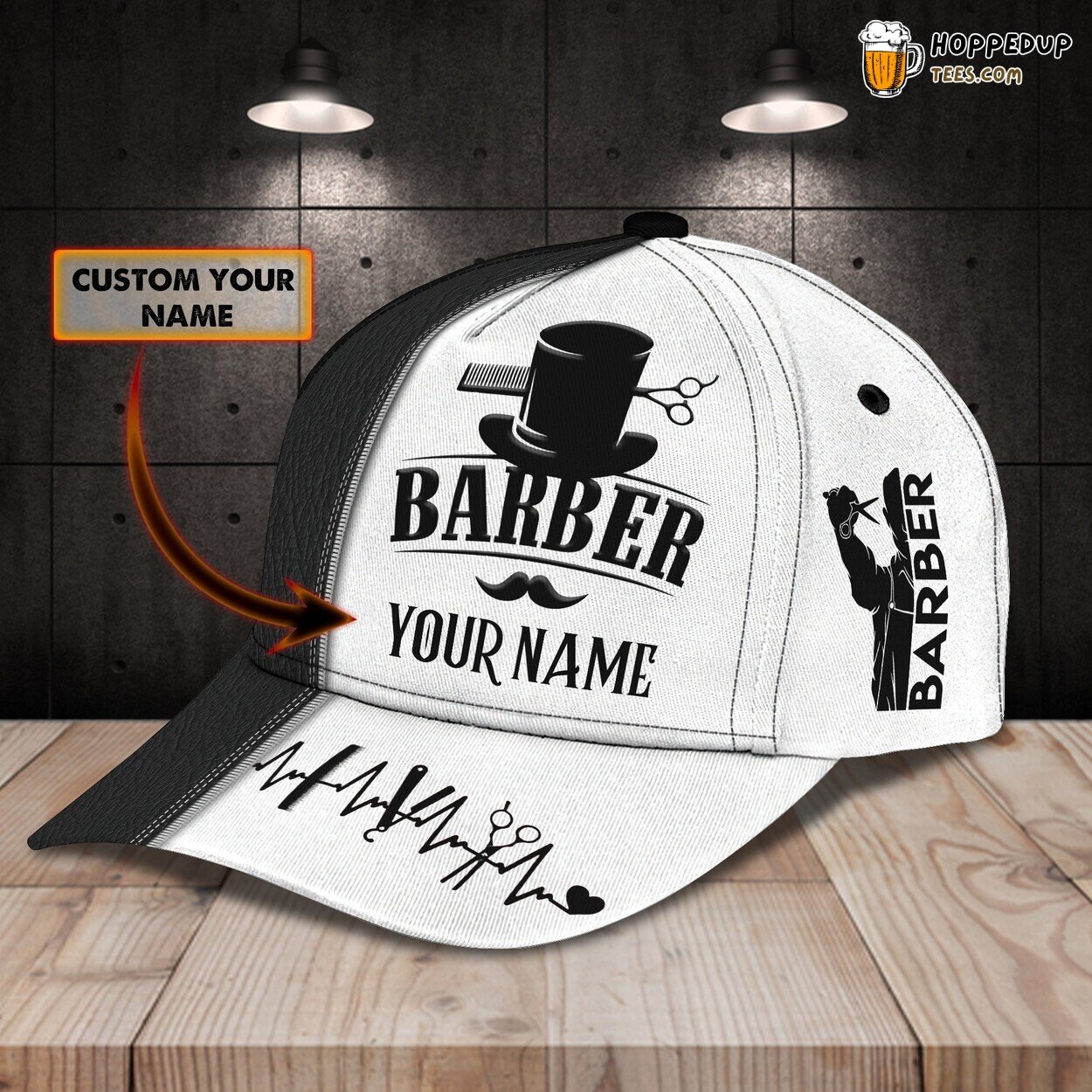 Black White Customized Baseball Cap Unique Barber Gift Design