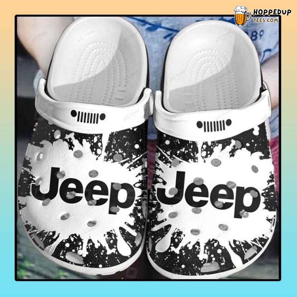 Black White Jeep Themed Comfortable Lover Unique Clog Shoes