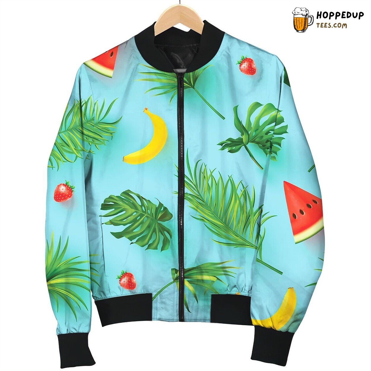 Black White Leaves Floral Bomber Jacket