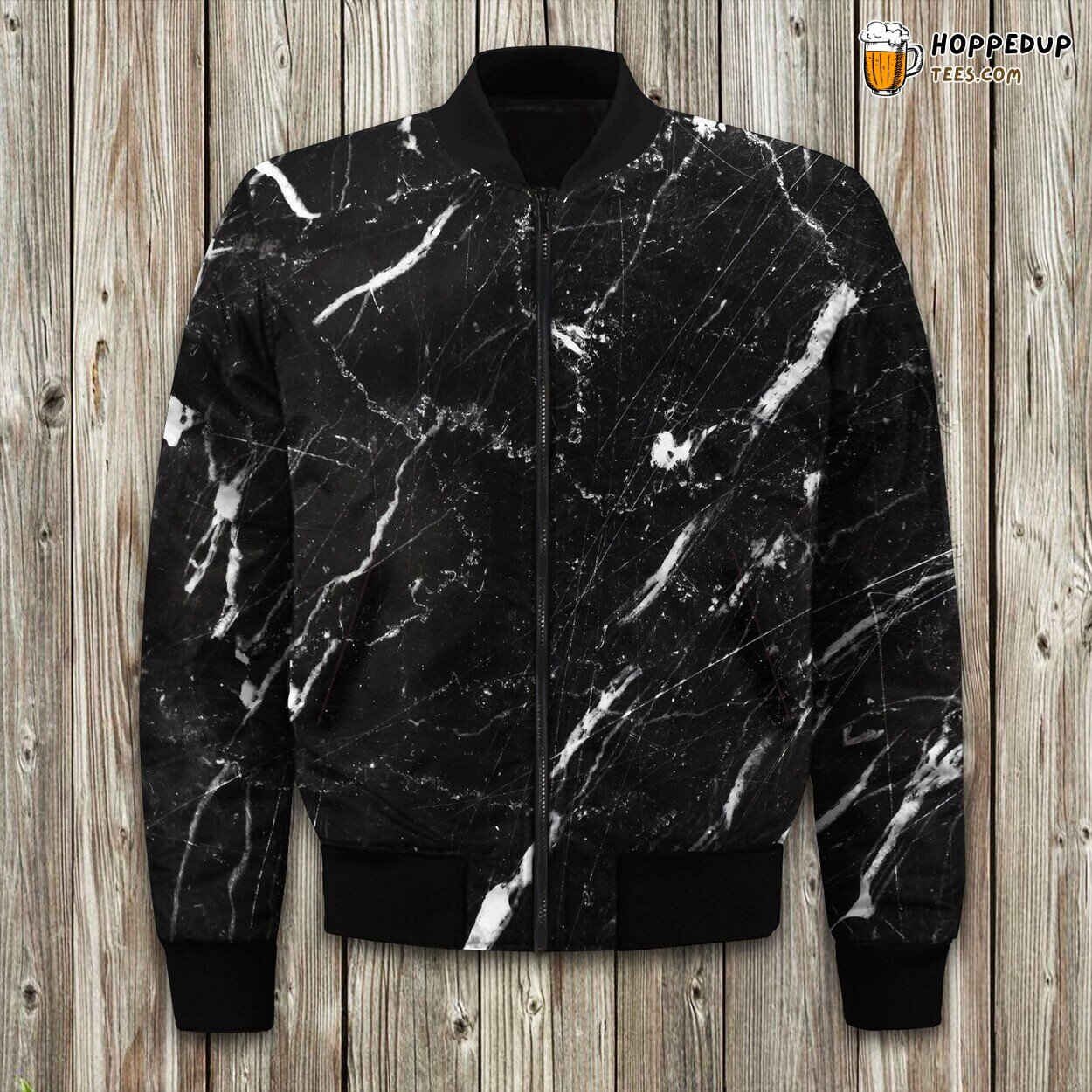 Black White Marble Scratch Winter Bomber Jacket Tailored Design Fit