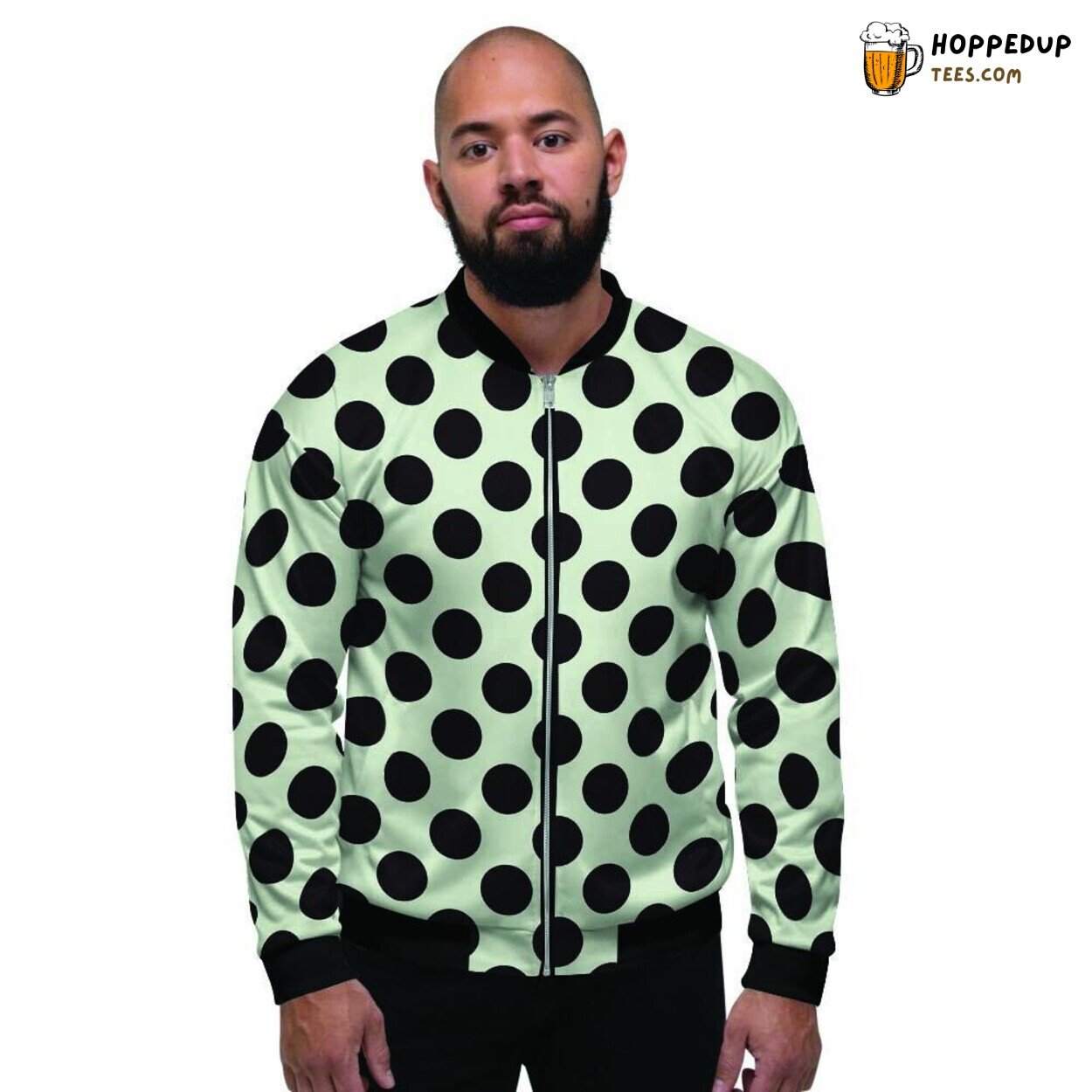 Black White Polka Dot Men’s Bomber Jacket Classic Monochrome Spotted Design