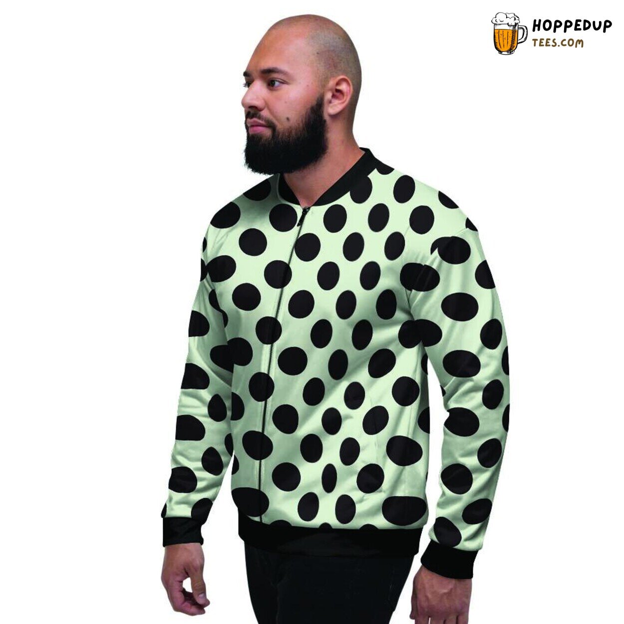 Black White Polka Dot Men’s Bomber Jacket Classic Monochrome Spotted Design