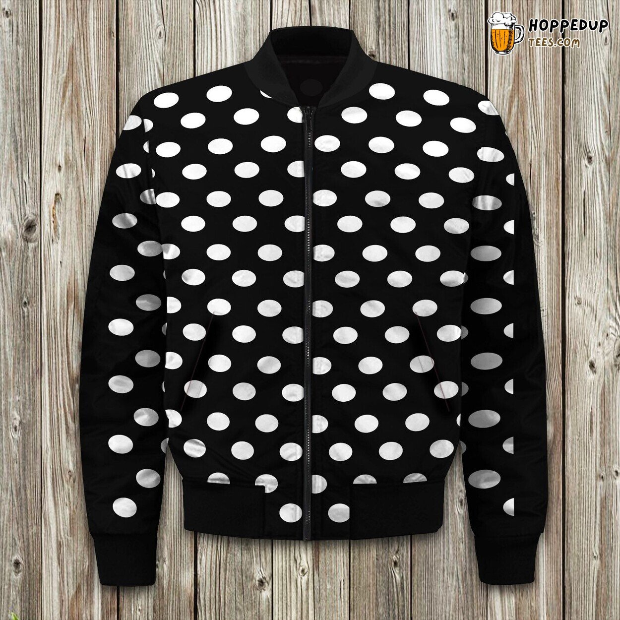 Black White Polka Dot Winter Bomber Jacket Fashionable Design Trend Coat