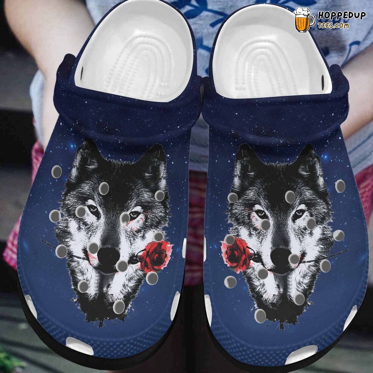 Black Wolf Red Rose Dark Themed Crocbland Birthday Gift Clogs
