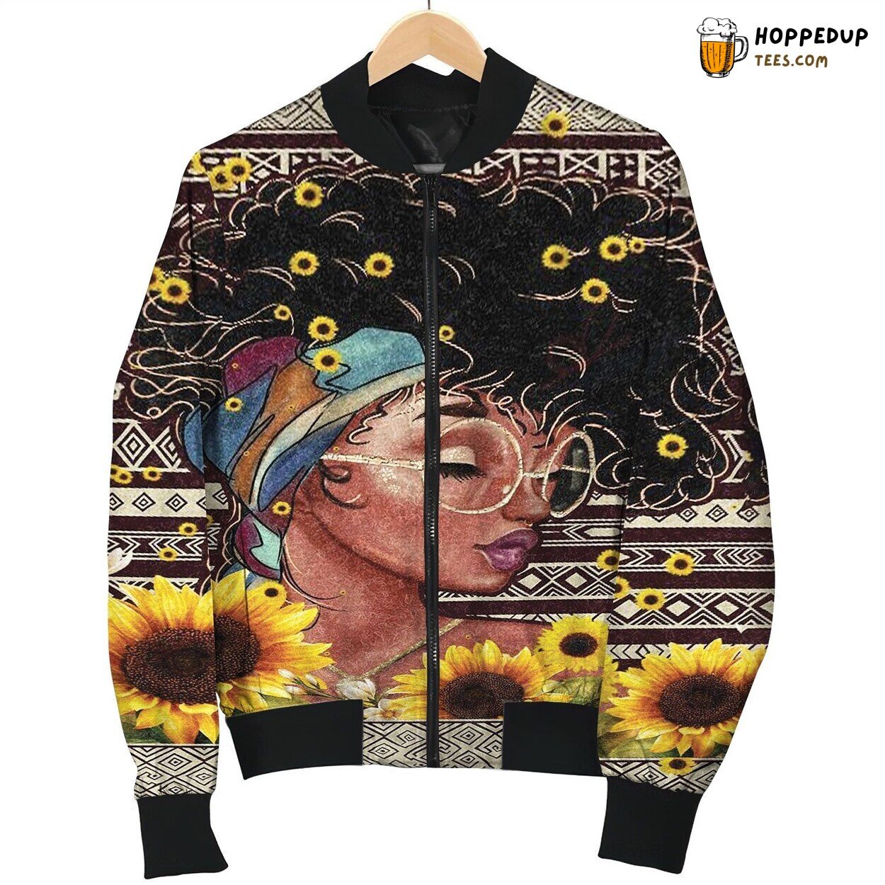 Black Woman Sunflower Bomber Jacket