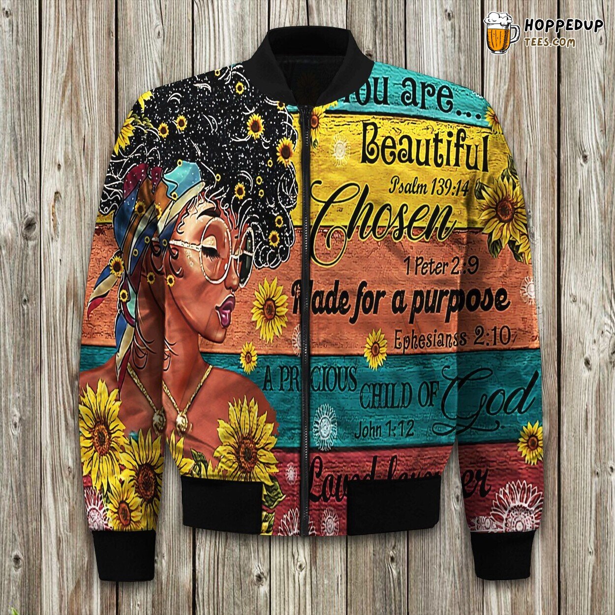 Black Woman Sunflower God Says You Are Bomber Jacket