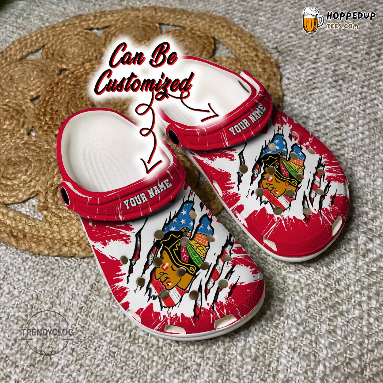 Blackhawks Hockey Ripped Flag Personalized Comfortable Unique Clogs