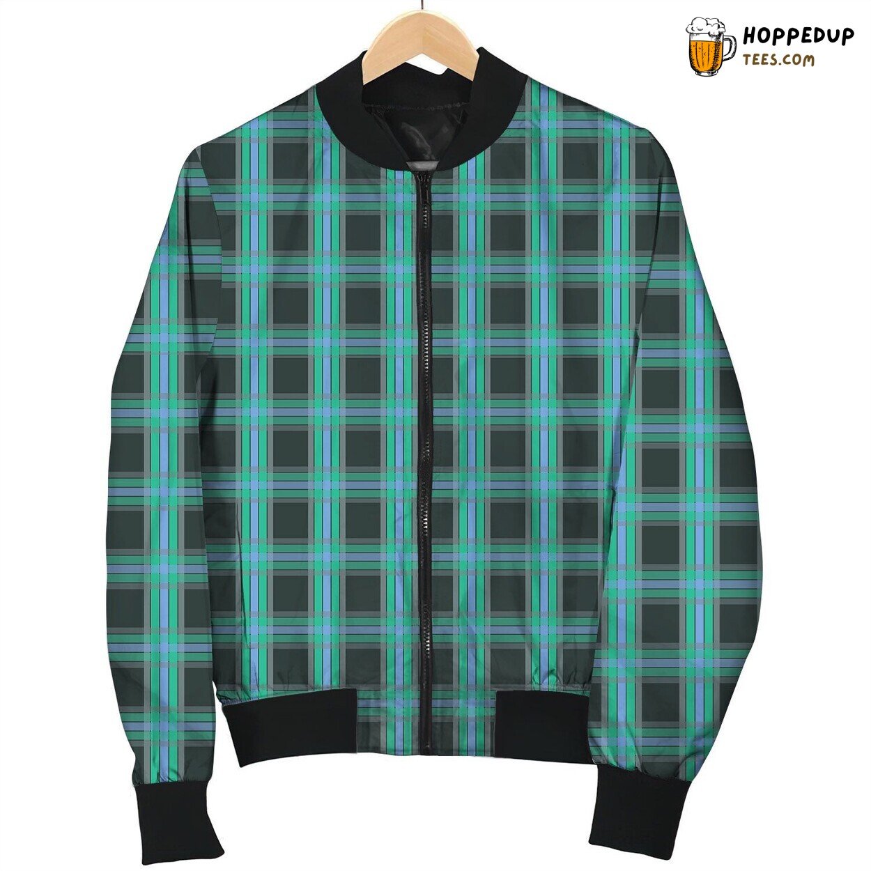 Blank And Green Tartan Bomber Jacket
