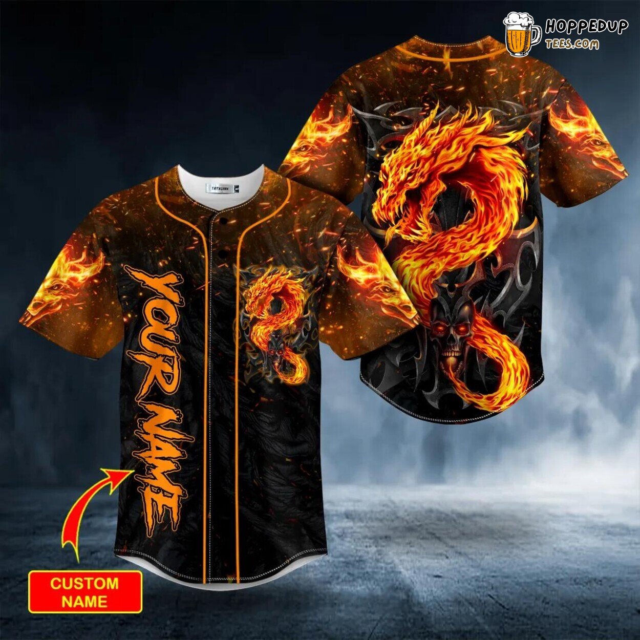 Blast Intense Dragon Fire Skull Baseball Jersey Viking 3D Print Edition