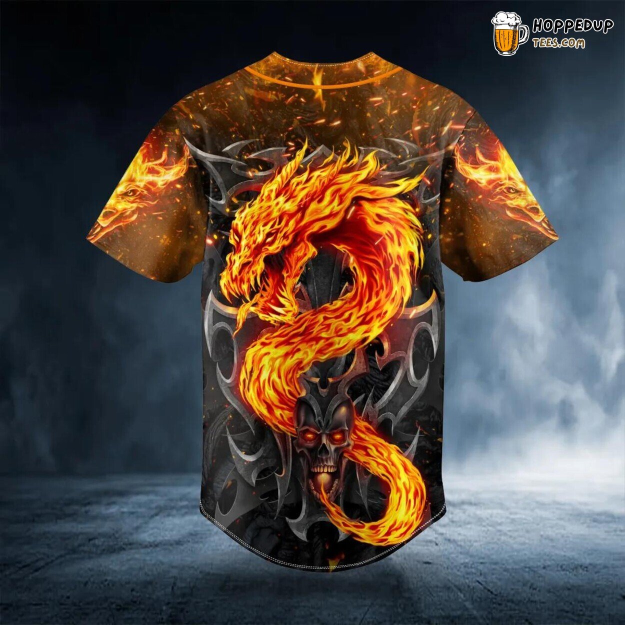 Blast Intense Dragon Fire Skull Baseball Jersey Viking 3D Print Edition