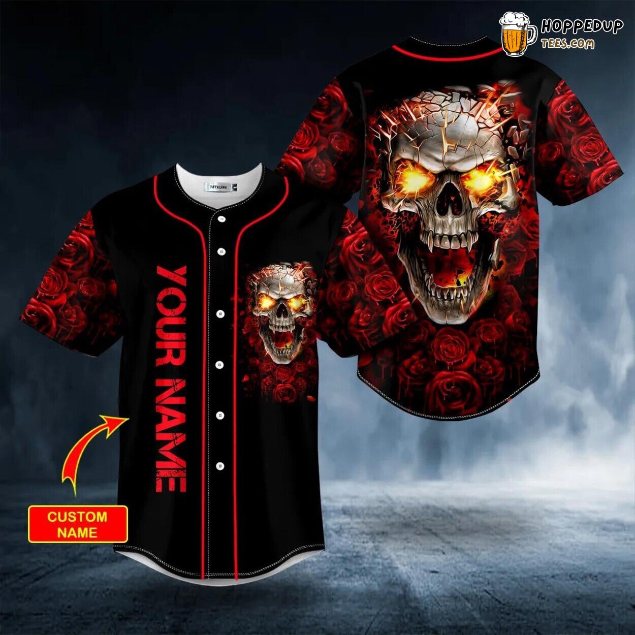 Blast Roses Skull Design Baseball Jersey Graphic Tees 3D Print Special