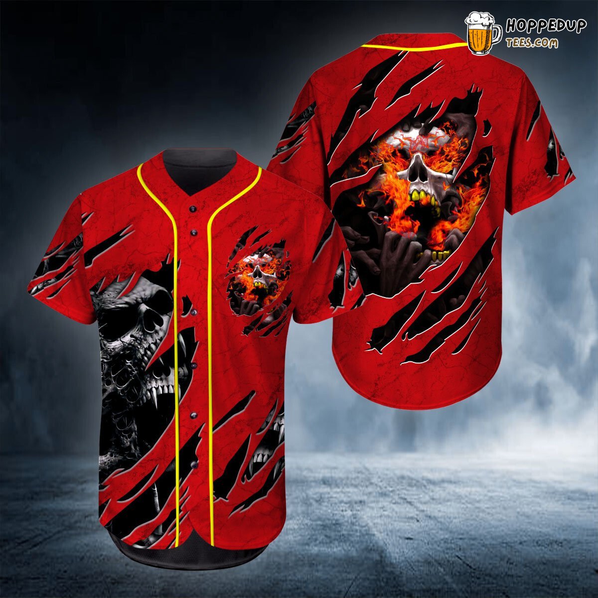 Blazing Red Fire Skull 3D Print Baseball Jersey Shirt Intensity