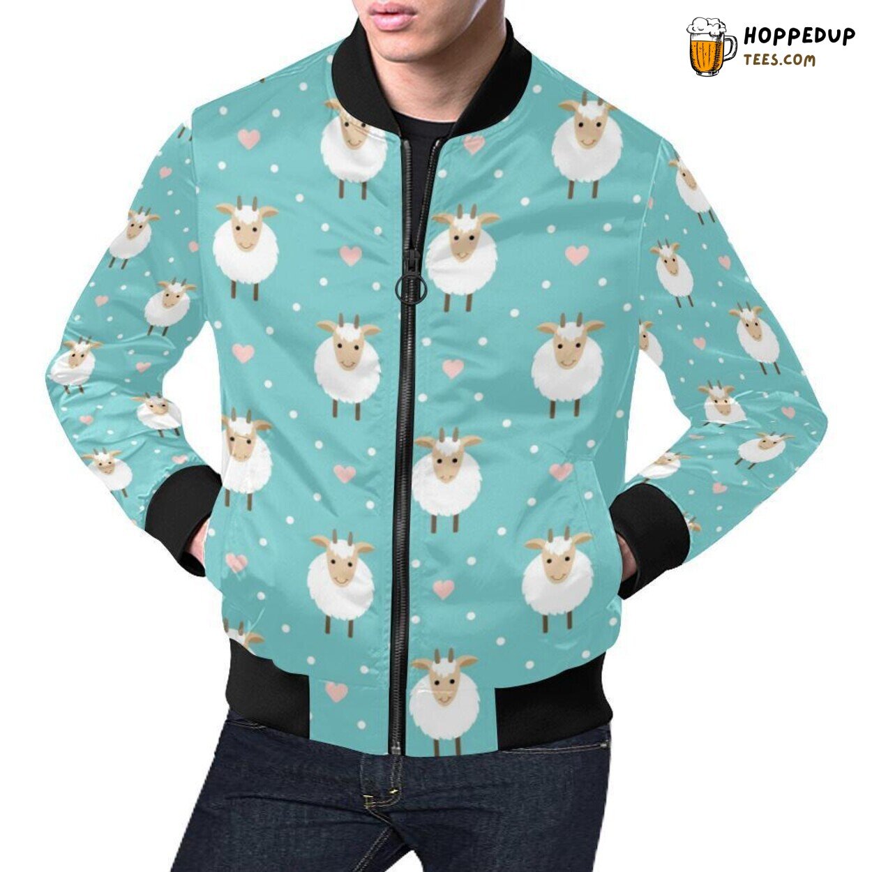 Blended Sheep Goat Print Pattern Showcased Men’s Bomber Jacket Art Blended Sheep Goat Print Pattern Showcased Men’s Bomber Jacket Art