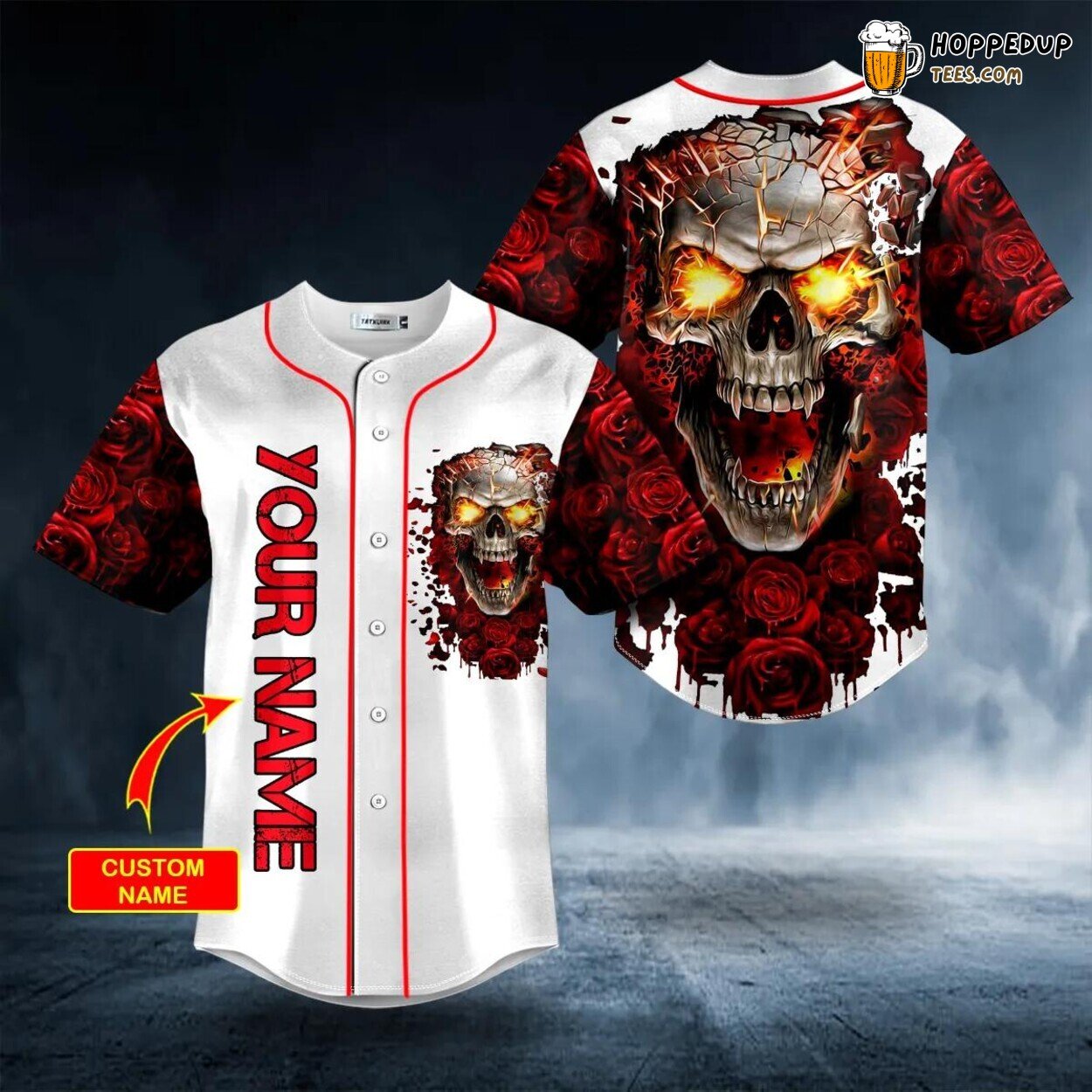Blood Rose Fire Skull Baseball Jersey Viking 3D Tees Unique Design Wear Graphic