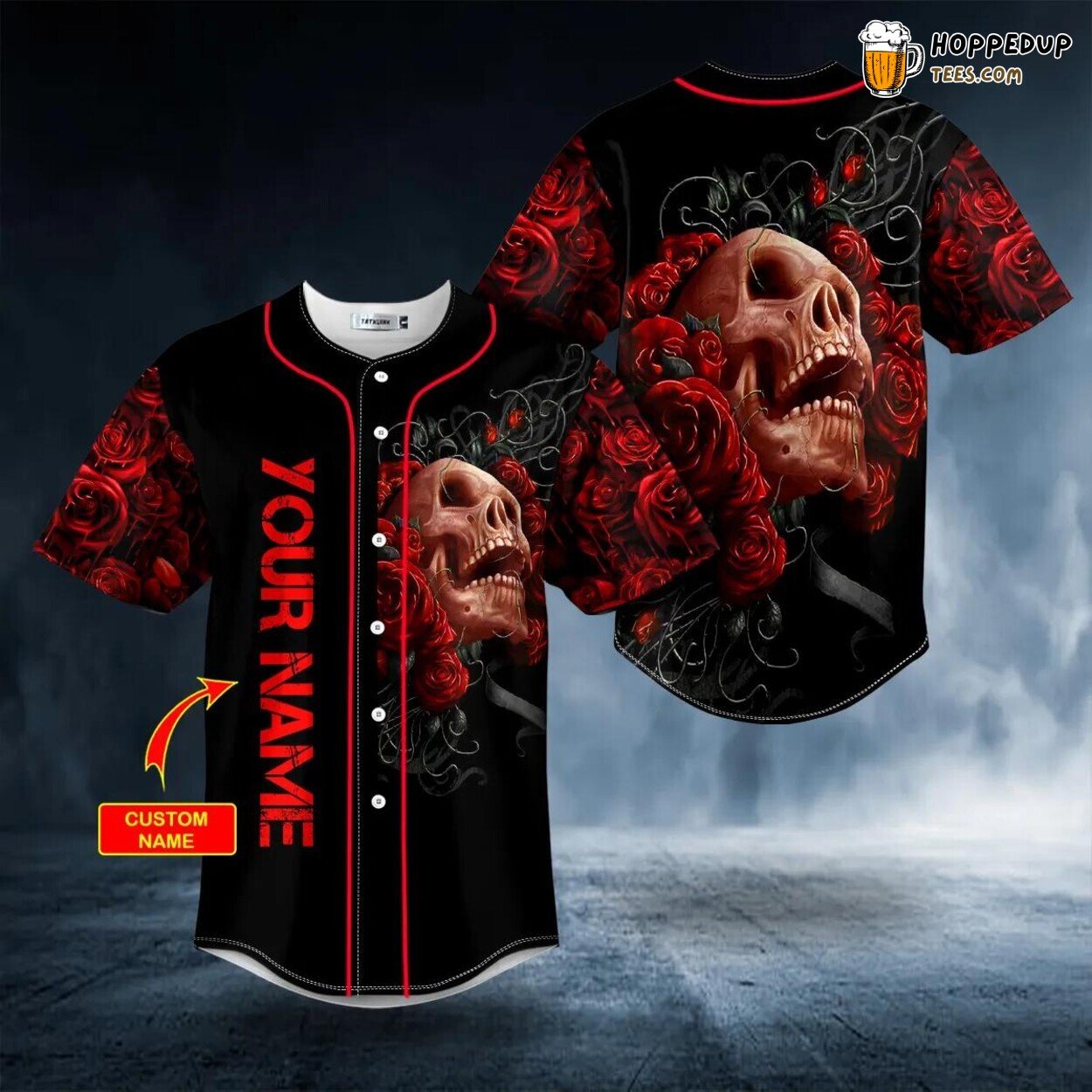Blood Roses Skull Baseball Jersey Viking 3D Tees Unique Design Wear Graphic