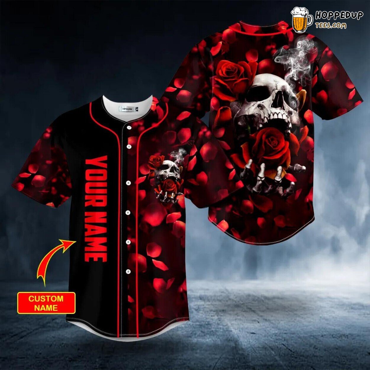Blood Roses Sugar Skull Personalized 3D Printed Baseball Jersey Tee