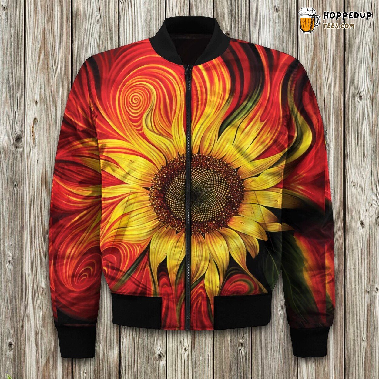 Blooming Beauty Sunflower Winter Bomber Jacket Vibrant Floral Design