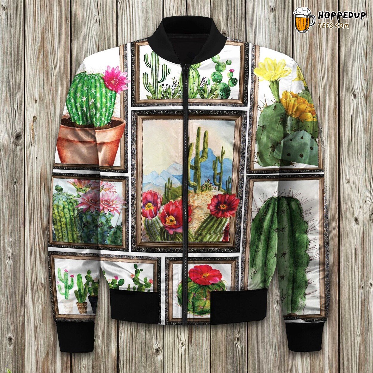 Blooming Cactus Design Bomber Jacket Embrace Winter’s Desert Beauty Charm