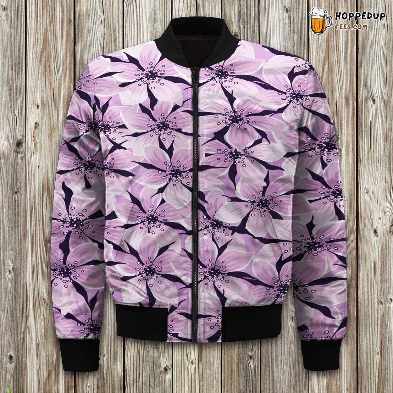 Blooming Lilac Floral Winter Bomber Jacket Spring Beauty Displayed