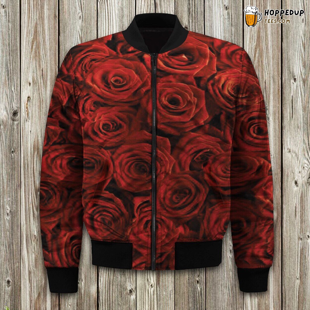 Blooming Red Roses Elegance Winter Bomber Jacket Floral Beauty Statement