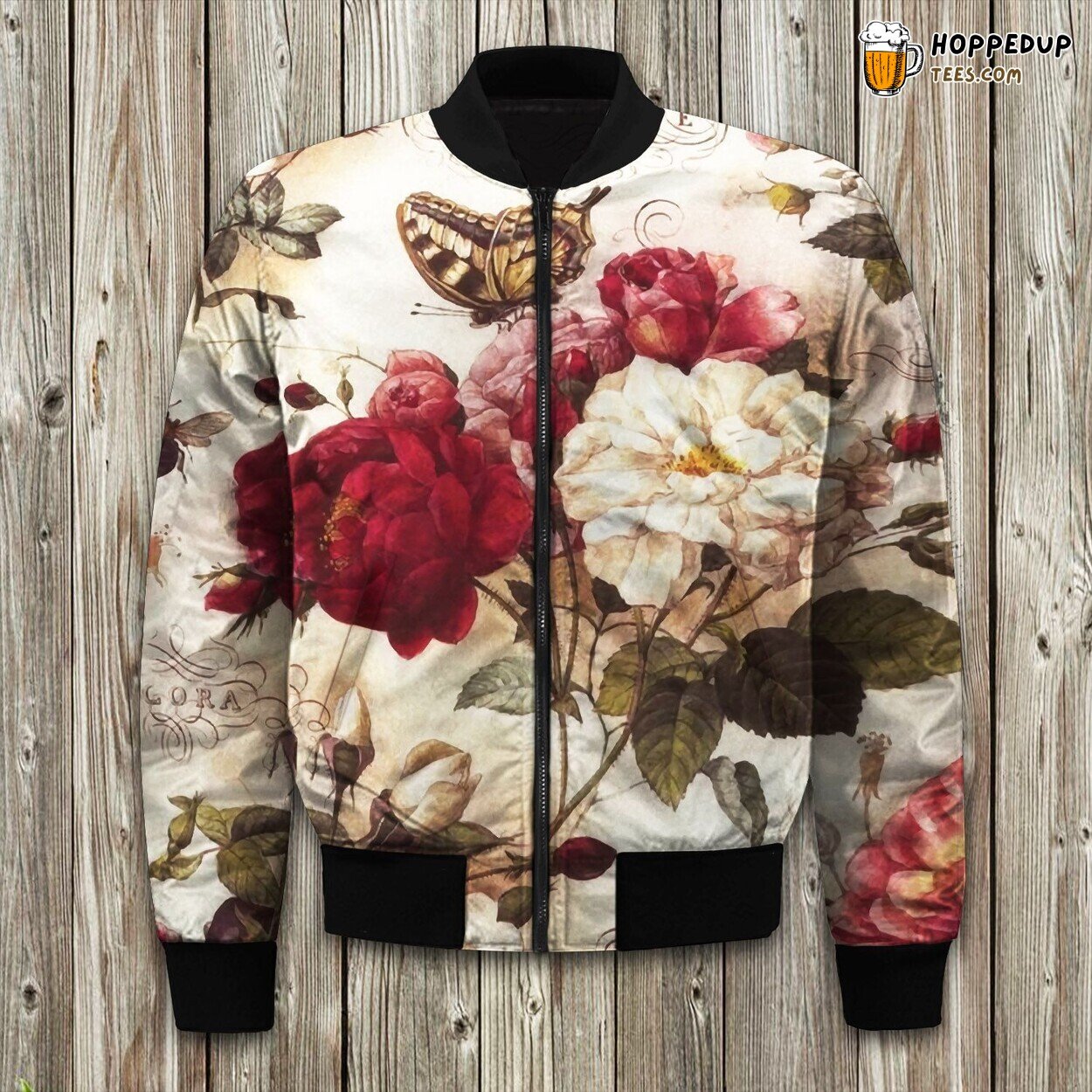 Blooming Rose Design Winter Bomber Jacket Floral Elegance Statement