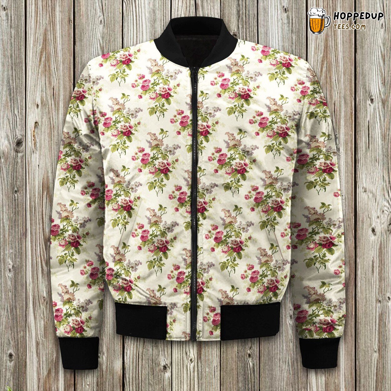 Blooming Rose Flower Art Winter Bomber Jacket Floral Grace in Icy Ambience